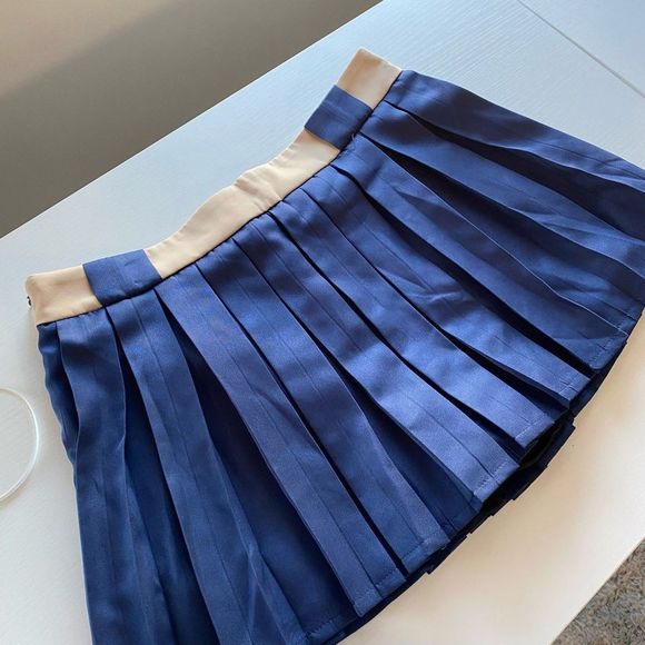 Pleated Navy Blue Mini Skirt with Shorts - Picture 1 of 4